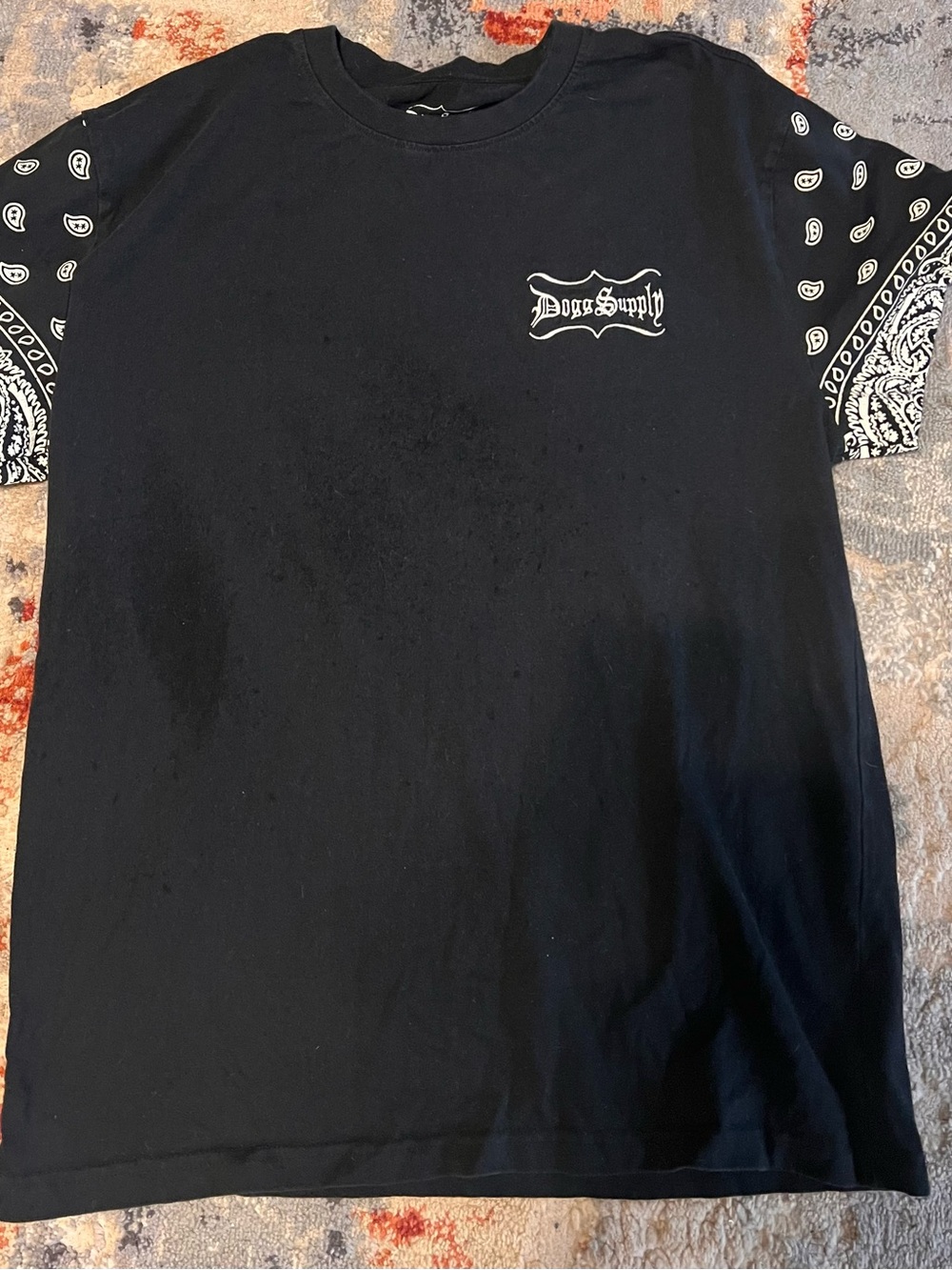 DoggSupply Black Short-Sleeve Tee with Bandana Print Sleeves